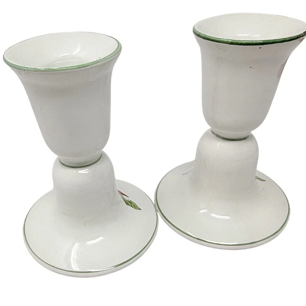 Pair Block Bernarda Portugal Poinsettia Candle‎ Holders Mary Lou Goertzen 1982